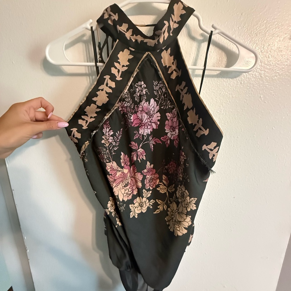 Free people floral Halter Tank Top in Black and Pink - Picture 2 of 5